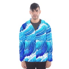 Simple Blue Ocean Wave Men s Hooded Windbreaker by GardenOfOphir