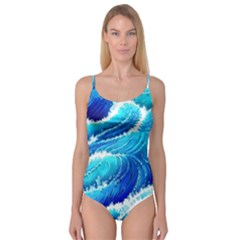 Simple Blue Ocean Wave Camisole Leotard  by GardenOfOphir