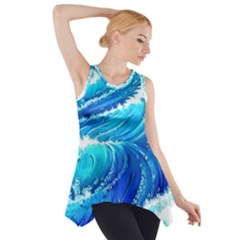 Simple Blue Ocean Wave Side Drop Tank Tunic by GardenOfOphir