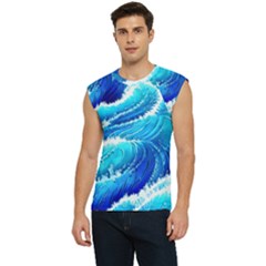 Simple Blue Ocean Wave Men s Raglan Cap Sleeve Tee by GardenOfOphir