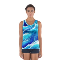 Simple Blue Ocean Wave Sport Tank Top  by GardenOfOphir