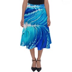 Simple Blue Ocean Wave Perfect Length Midi Skirt by GardenOfOphir