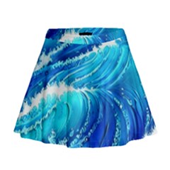 Simple Blue Ocean Wave Mini Flare Skirt by GardenOfOphir