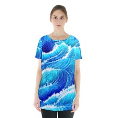 Simple Blue Ocean Wave Skirt Hem Sports Top by GardenOfOphir