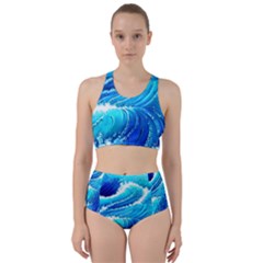 Simple Blue Ocean Wave Racer Back Bikini Set by GardenOfOphir