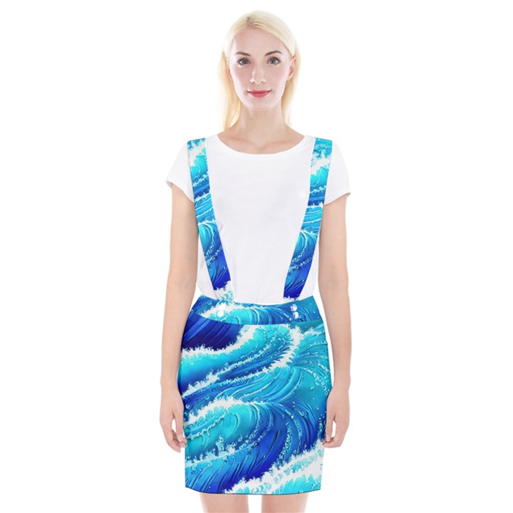 Simple Blue Ocean Wave Braces Suspender Skirt