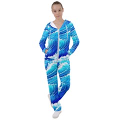 Simple Blue Ocean Wave Women s Tracksuit by GardenOfOphir