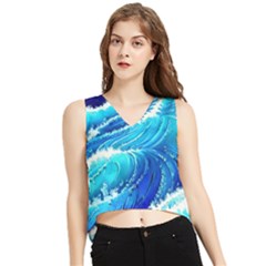 Simple Blue Ocean Wave V-neck Cropped Tank Top by GardenOfOphir