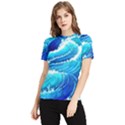 Simple Blue Ocean Wave Women s Short Sleeve Rash Guard View1