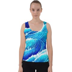 Simple Blue Ocean Wave Velvet Tank Top by GardenOfOphir