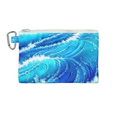 Simple Blue Ocean Wave Canvas Cosmetic Bag (medium) by GardenOfOphir