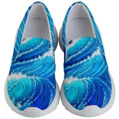 Simple Blue Ocean Wave Kids Lightweight Slip Ons by GardenOfOphir