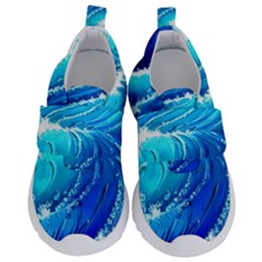 Simple Blue Ocean Wave Kids  Velcro No Lace Shoes by GardenOfOphir