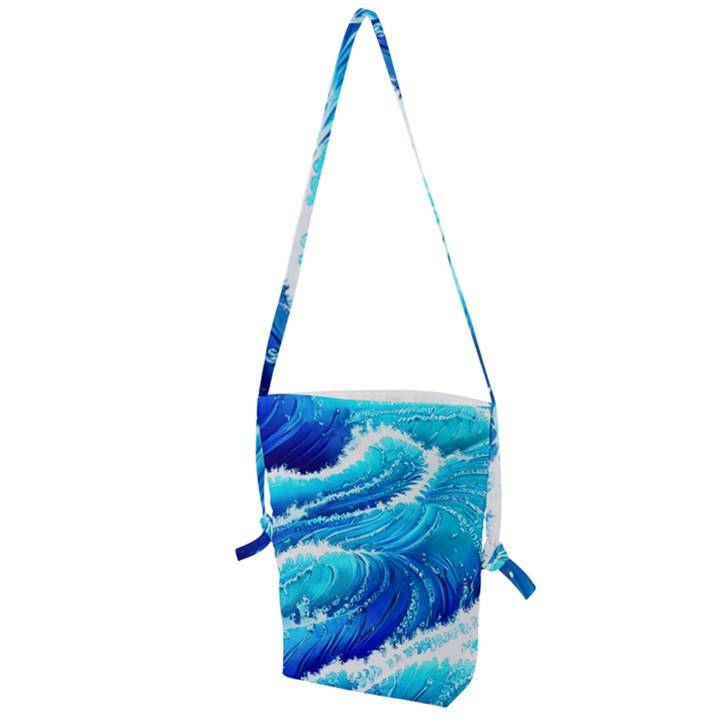 Simple Blue Ocean Wave Folding Shoulder Bag