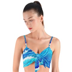 Simple Blue Ocean Wave Woven Tie Front Bralet by GardenOfOphir