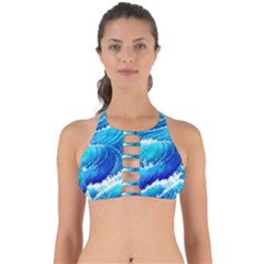 Simple Blue Ocean Wave Perfectly Cut Out Bikini Top by GardenOfOphir