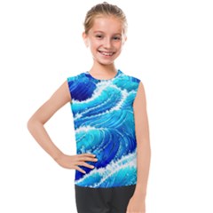 Simple Blue Ocean Wave Kids  Mesh Tank Top by GardenOfOphir