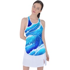 Simple Blue Ocean Wave Racer Back Mesh Tank Top by GardenOfOphir