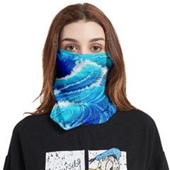 Simple Blue Ocean Wave Face Covering Bandana (two Sides) by GardenOfOphir