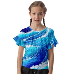 Simple Blue Ocean Wave Kids  Cut Out Flutter Sleeves by GardenOfOphir