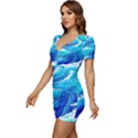 Simple Blue Ocean Wave Low Cut Cap Sleeve Mini Dress View2