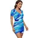 Simple Blue Ocean Wave Low Cut Cap Sleeve Mini Dress View3