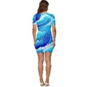 Simple Blue Ocean Wave Low Cut Cap Sleeve Mini Dress View4