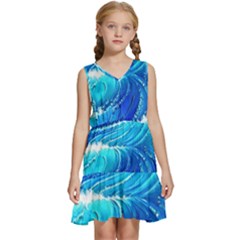 Simple Blue Ocean Wave Kids  Sleeveless Tiered Mini Dress by GardenOfOphir