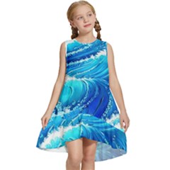 Simple Blue Ocean Wave Kids  Frill Swing Dress by GardenOfOphir