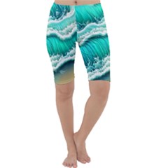 Ocean Waves Design In Pastel Colors Cropped Leggings  by GardenOfOphir