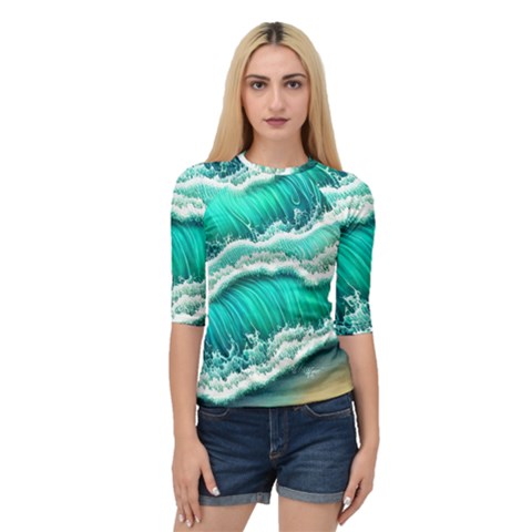 Ocean Waves Design In Pastel Colors Quarter Sleeve Raglan Tee by GardenOfOphir