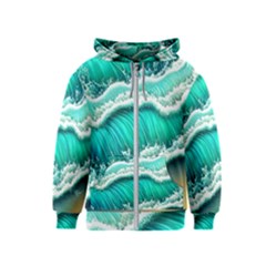 Ocean Waves Design In Pastel Colors Kids  Zipper Hoodie by GardenOfOphir