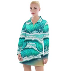 Ocean Waves Design In Pastel Colors Women s Long Sleeve Casual Dress by GardenOfOphir