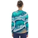 Ocean Waves Design In Pastel Colors V-Neck Long Sleeve Top View2