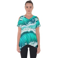 Ocean Waves Design In Pastel Colors Cut Out Side Drop Tee by GardenOfOphir