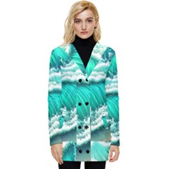 Ocean Waves Design In Pastel Colors Button Up Hooded Coat  by GardenOfOphir