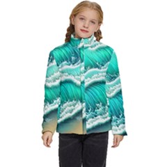 Ocean Waves Design In Pastel Colors Kids  Puffer Bubble Jacket Coat