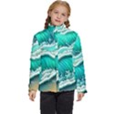 Ocean Waves Design In Pastel Colors Kids  Puffer Bubble Jacket Coat View1