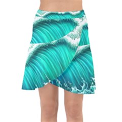 Ocean Waves Design In Pastel Colors Wrap Front Skirt