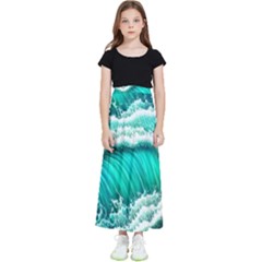 Ocean Waves Design In Pastel Colors Kids  Flared Maxi Skirt by GardenOfOphir