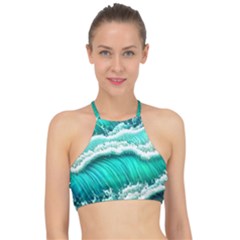 Ocean Waves Design In Pastel Colors Racer Front Bikini Top by GardenOfOphir