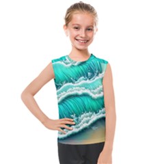 Ocean Waves Design In Pastel Colors Kids  Mesh Tank Top by GardenOfOphir