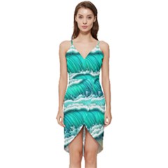 Ocean Waves Design In Pastel Colors Wrap Frill Dress by GardenOfOphir