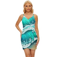 Ocean Waves Design In Pastel Colors Wrap Tie Front Dress by GardenOfOphir