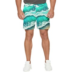 Ocean Waves Design In Pastel Colors Men s Runner Shorts by GardenOfOphir