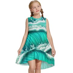 Ocean Waves Design In Pastel Colors Kids  Frill Swing Dress by GardenOfOphir