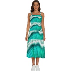 Ocean Waves Design In Pastel Colors Sleeveless Shoulder Straps Boho Dress