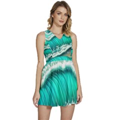 Ocean Waves Design In Pastel Colors Sleeveless High Waist Mini Dress