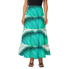 Ocean Waves Design In Pastel Colors Tiered Ruffle Maxi Skirt