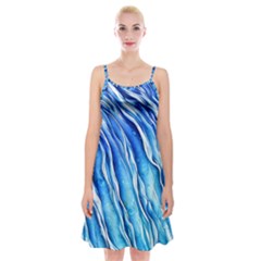 Nature Ocean Waves Spaghetti Strap Velvet Dress by GardenOfOphir